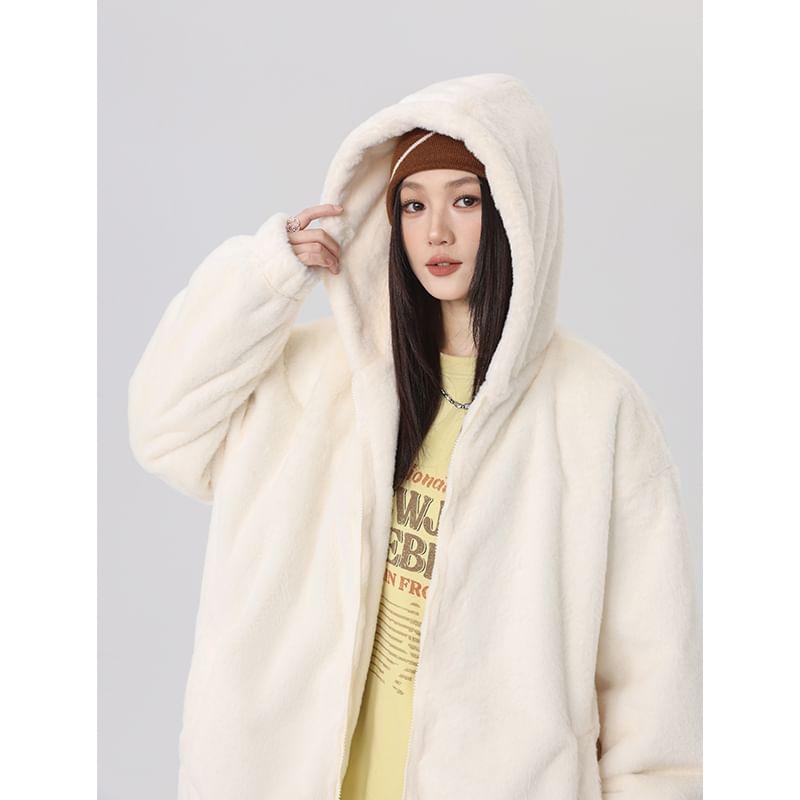 Plain Hood Fleece Zip Jacket Product Image