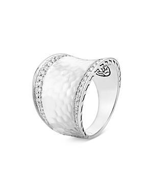 Womens Classic Chain Hammered Silver & Diamond Small Saddle Ring Product Image