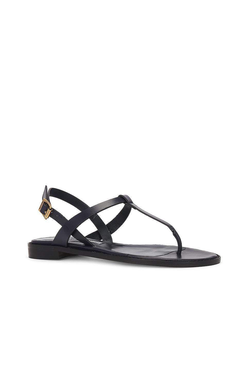 Manolo Blahnik Hata Leather Sandal in Navy Product Image