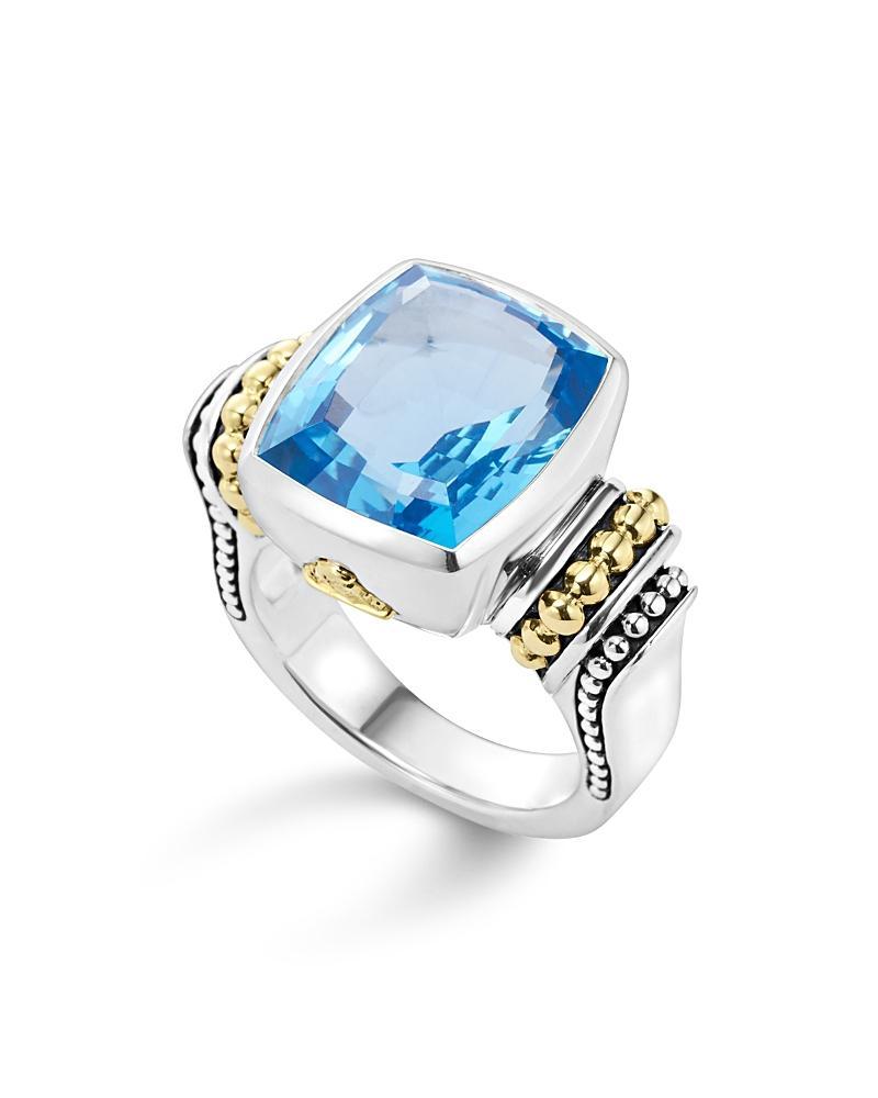 Lagos 18K Gold and Sterling Silver Caviar Color Medium Ring with Swiss Blue Topaz Product Image