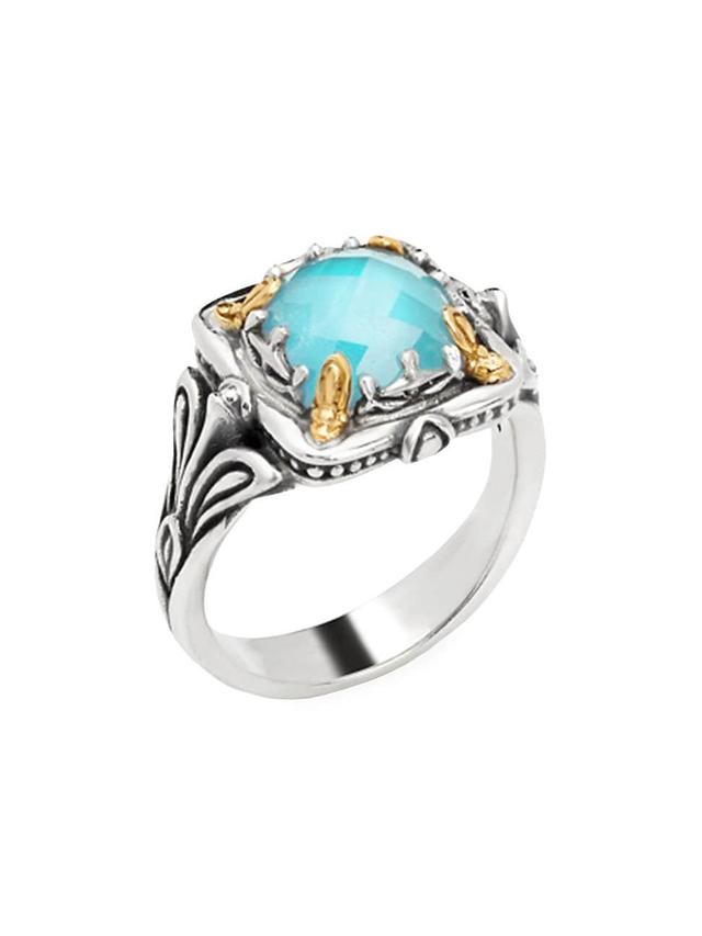 Womens Azura Silver, 18K Gold & Turquoise Doublet Ring Product Image