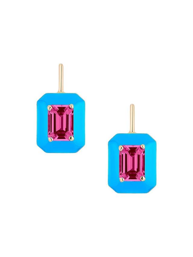 Womens Queen 18K Gold, Rubellite & Enamel Drop Earrings Product Image