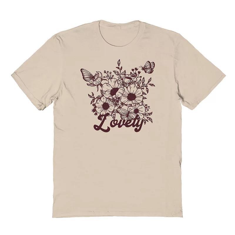 Mens Lovely Flowers And Butterflies Line Art Graphic Tee Brown Product Image