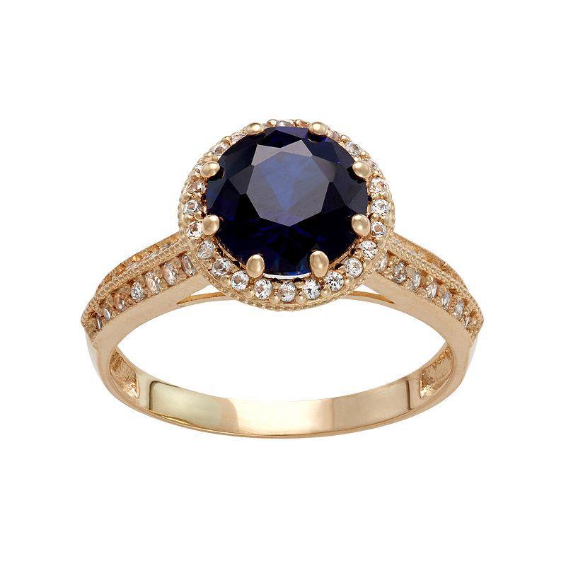 Designs by Gioelli 10k Gold Lab-Created Blue & White Sapphire Halo Ring, Womens Product Image