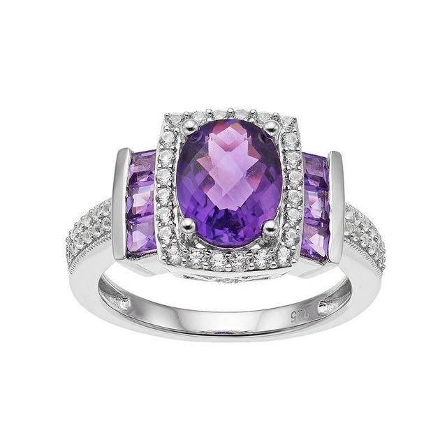 Sterling Silver Amethyst & Lab-Created White Sapphire Halo Ring, Womens Purple Product Image