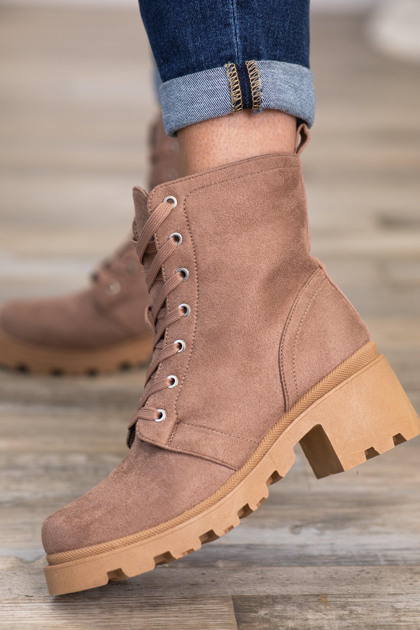 Mocha Lug Sole Lace Up Boots Product Image