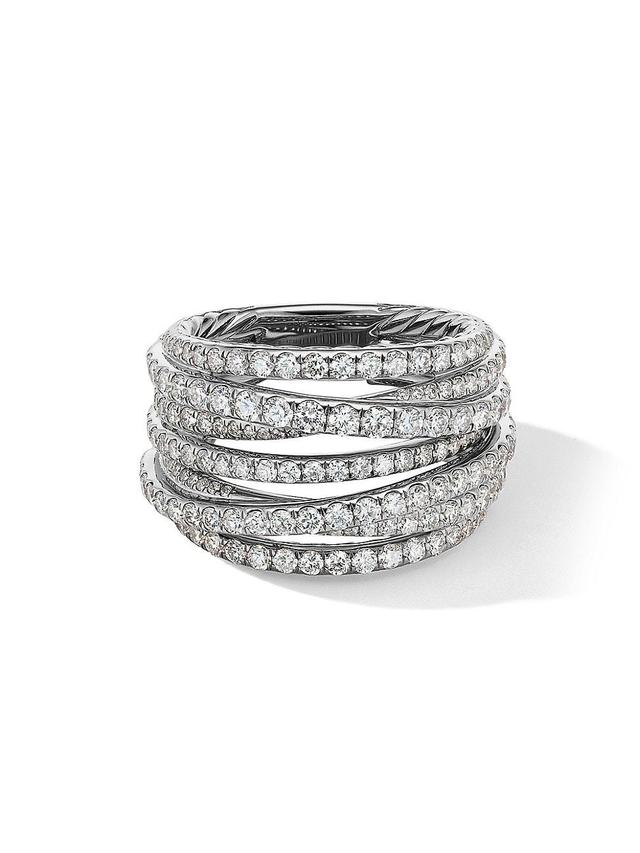 Womens Pav Crossover Ring in 18K White Gold Product Image