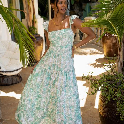 The Breezy Tropics - Resort Dress with Ruffle Straps Product Image