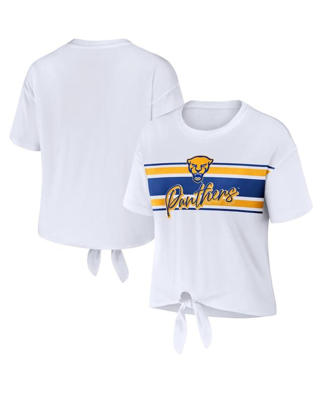 Womens Wear by Erin Andrews White Pitt Panthers Striped Front Knot Cropped T-shirt Product Image