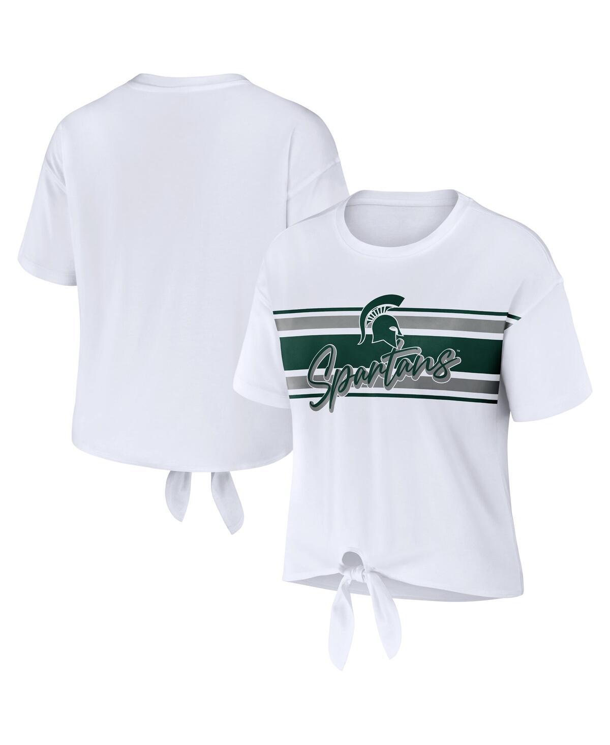 Womens WEAR by Erin Andrews Michigan State Spartans Striped Front Knot Cropped T-Shirt Product Image