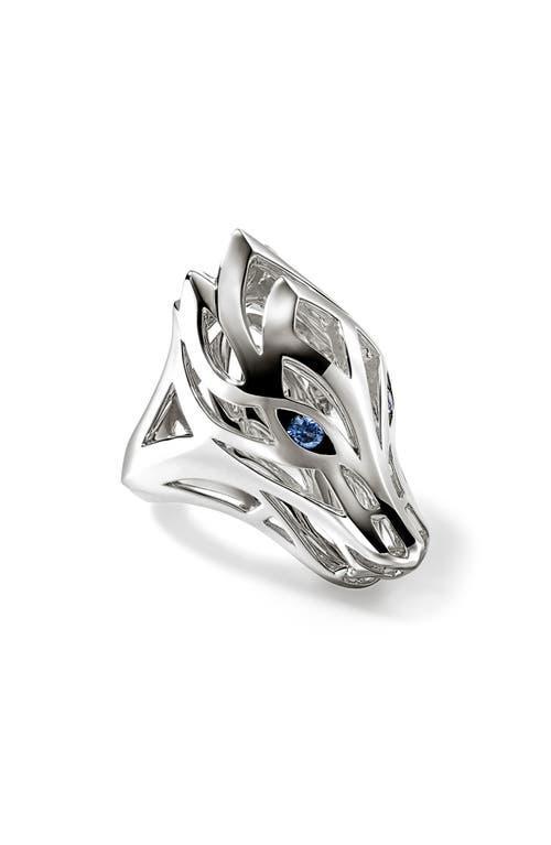 Womens Naga Dragon Sterling Silver & Blue Sapphire Saddle Ring Product Image