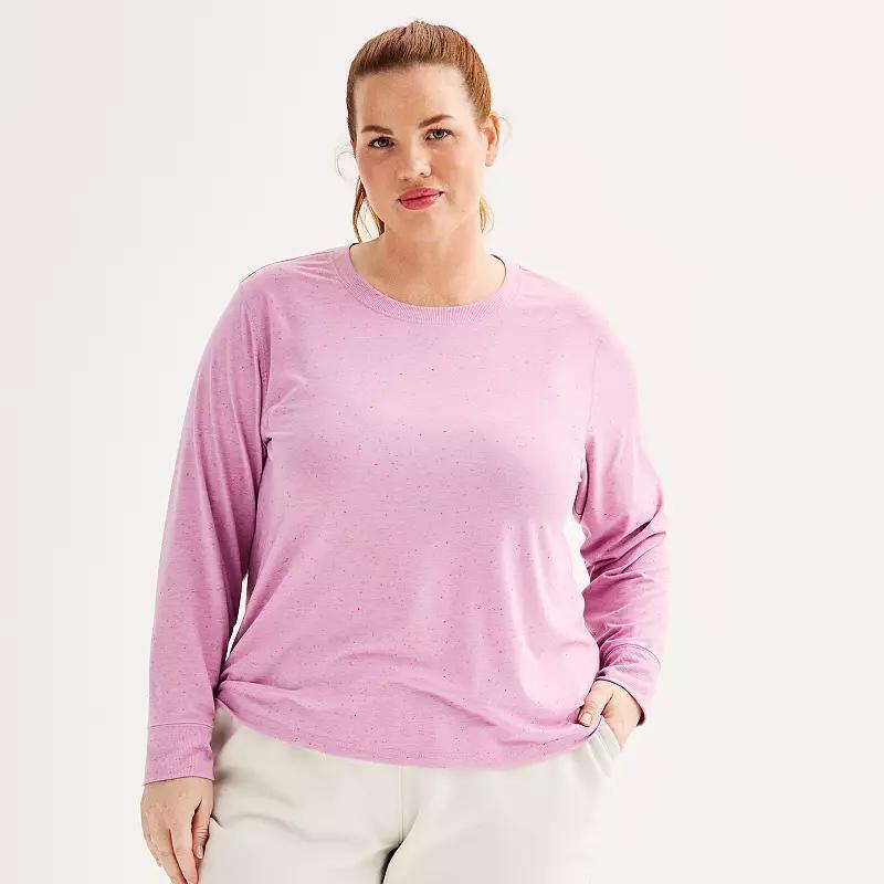 Plus Size Tek Gear Long Sleeve Crewneck T-Shirt, Womens Maiti Pink Speckle Product Image