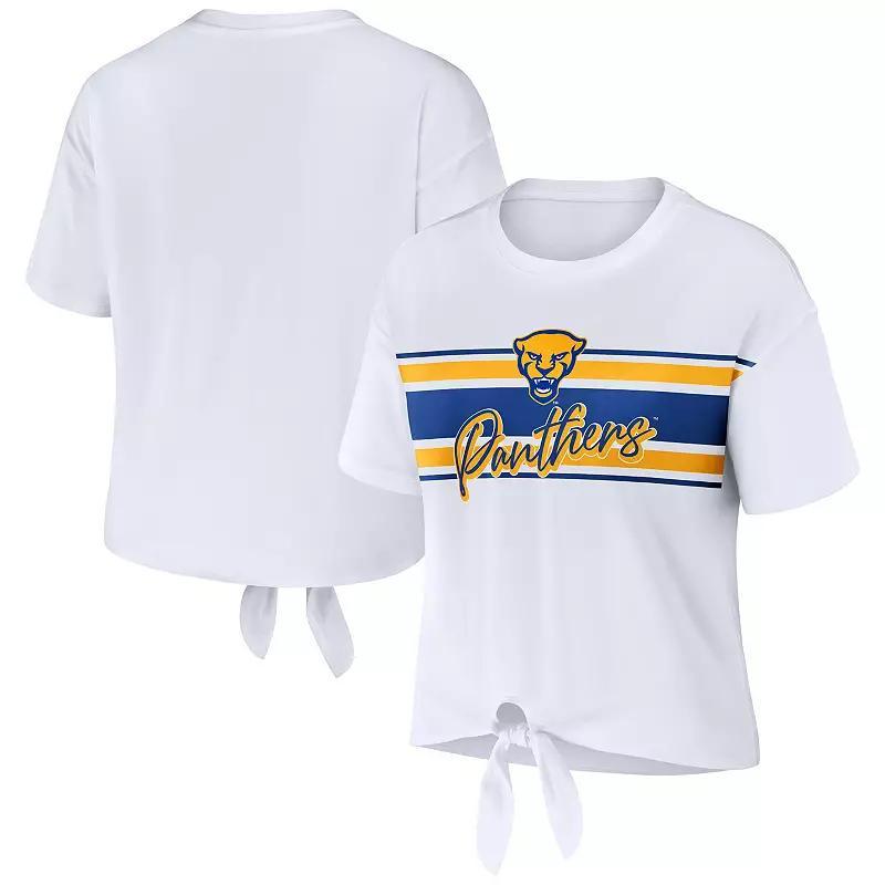 Womens Wear by Erin Andrews White Pitt Panthers Striped Front Knot Cropped T-shirt Product Image