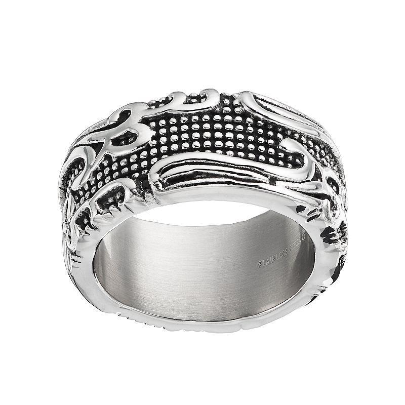 Mens Stainless Steel Filigree Ring Grey Product Image