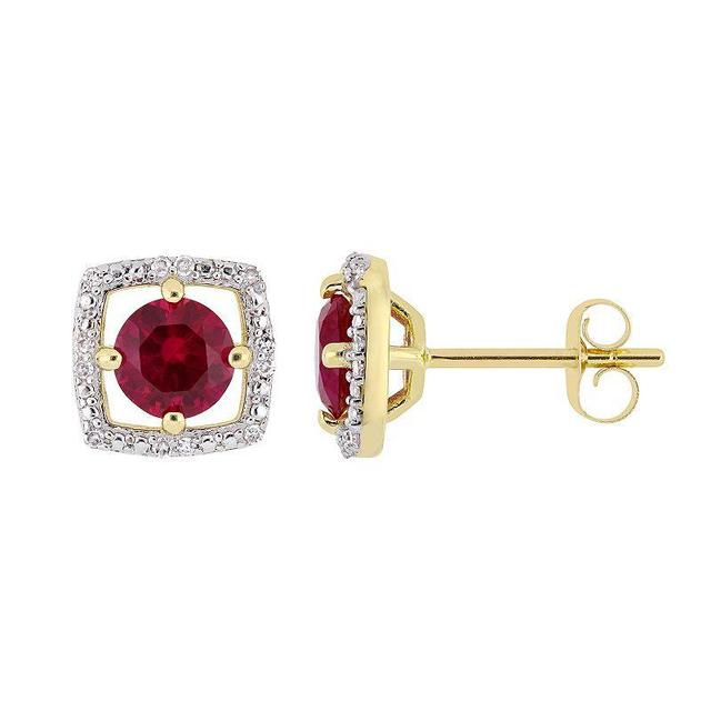 Stella Grace 10K Gold Gemstone & Diamond Accent Frame Earrings, Womens, Red Product Image