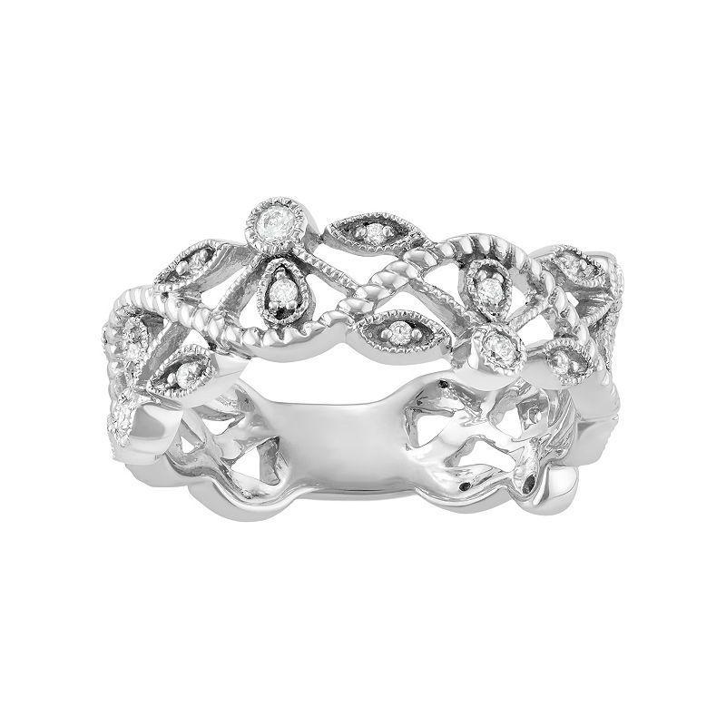 10k White Gold 1/5 Carat T.W. Diamond Wave Ring, Womens 10k Whgold Product Image