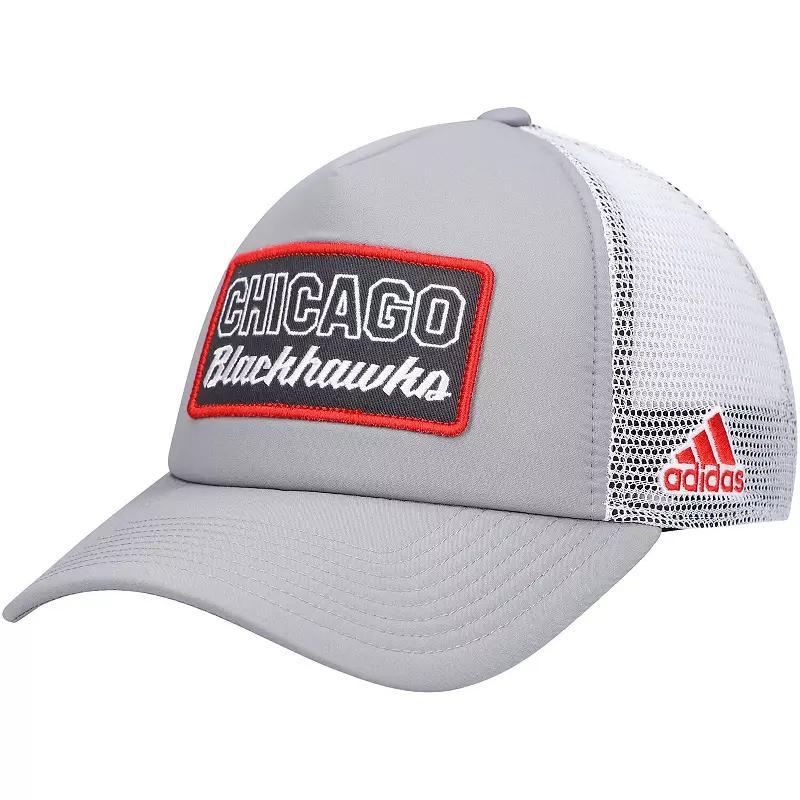 Mens adidas Gray/White Chicago Blackhawks Locker Room Foam Trucker Snapback Hat Product Image