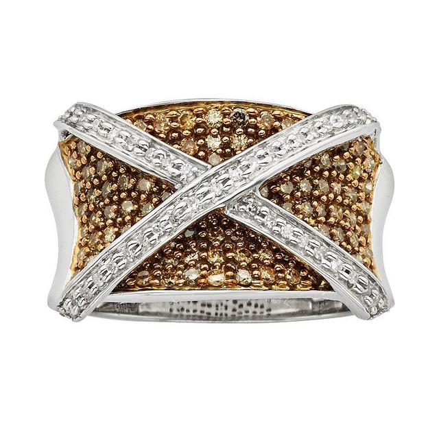 Jewelexcess Sterling Silver Two-Tone 1-ct. T.W. Champagne and White Diamond X Ring, Womens Brown Product Image