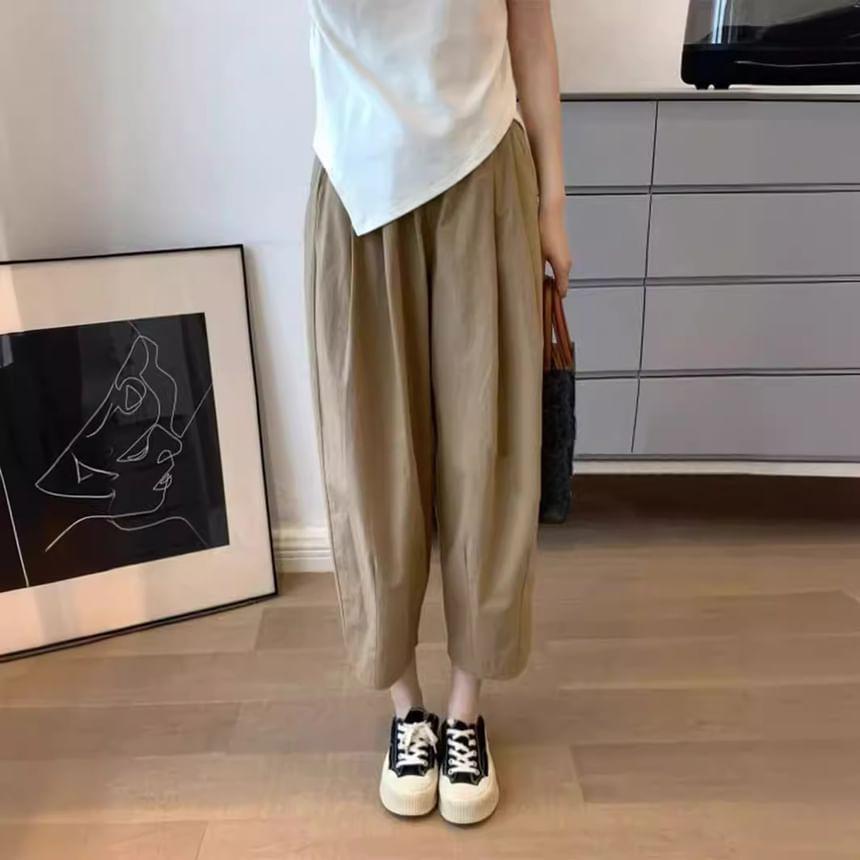 High Rise Plain Cropped Harem Pants Product Image