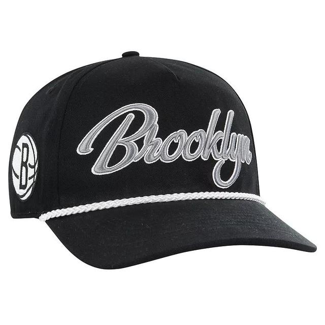 Mens 47 Brand Black Brooklyn Nets Overhand Logo Hitch Adjustable Hat Product Image