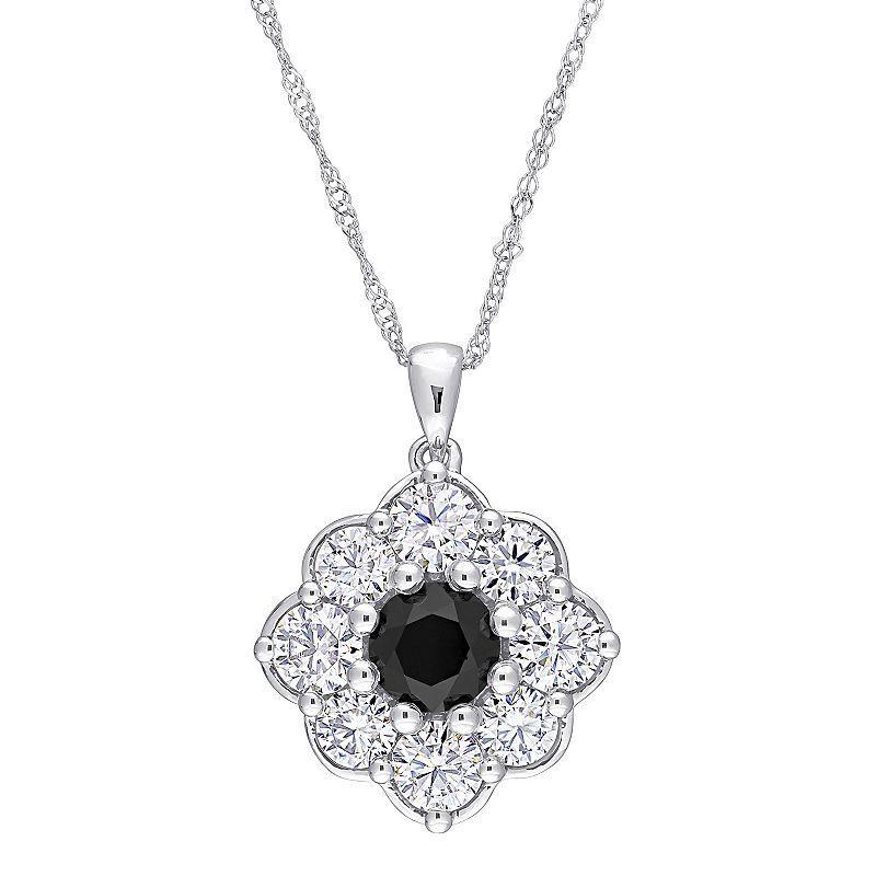 Stella Grace 10k White Gold 1 1/2 Carat T.W. Lab-Created Moissanite & Black Diamond Floral Pendant Necklace, Womens Product Image