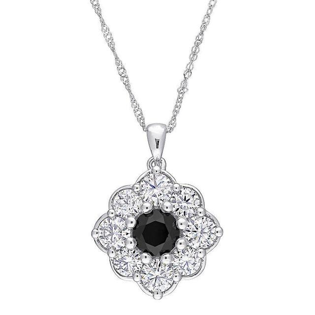 Stella Grace 10k White Gold 1 1/2 Carat T.W. Lab-Created Moissanite & Black Diamond Floral Pendant Necklace, Womens Multicolor Product Image