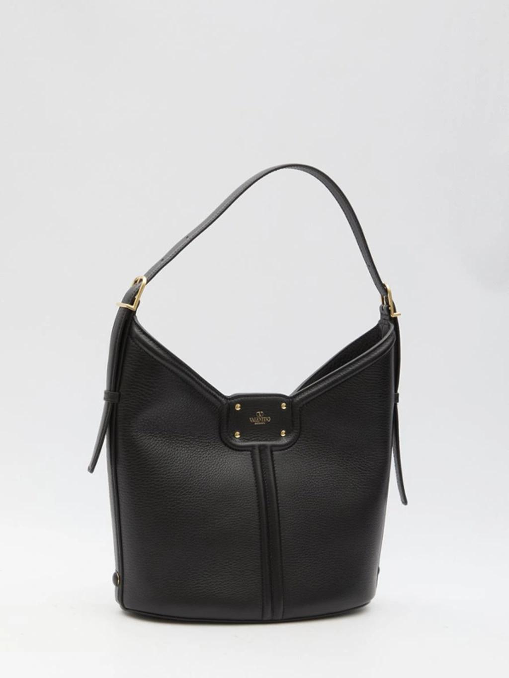 VALENTINO GARAVANI Vlogo Leather Hobo Bag In Black Product Image