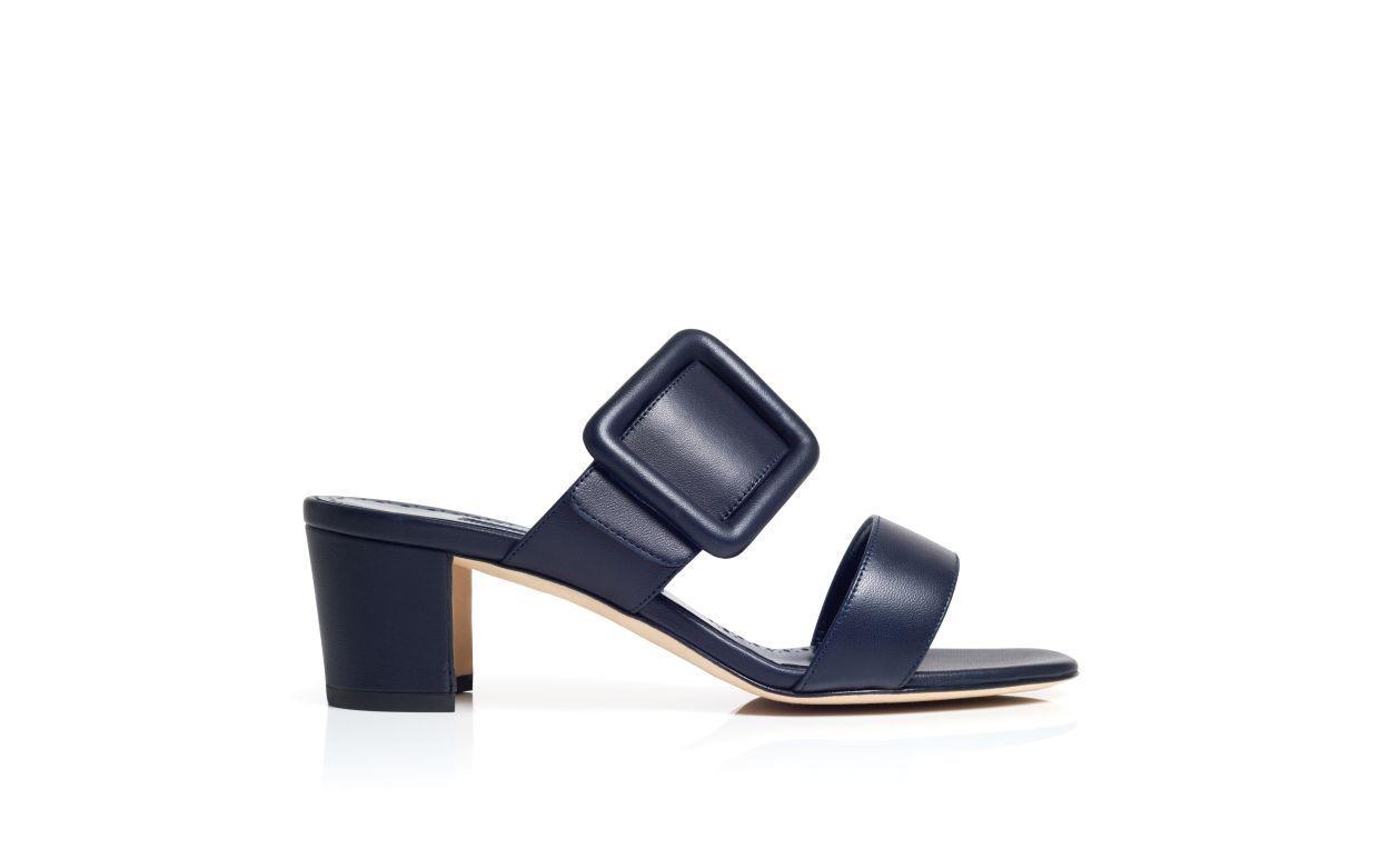 TITUBANEW Navy Blue Nappa Leather Open Toe Mules Product Image