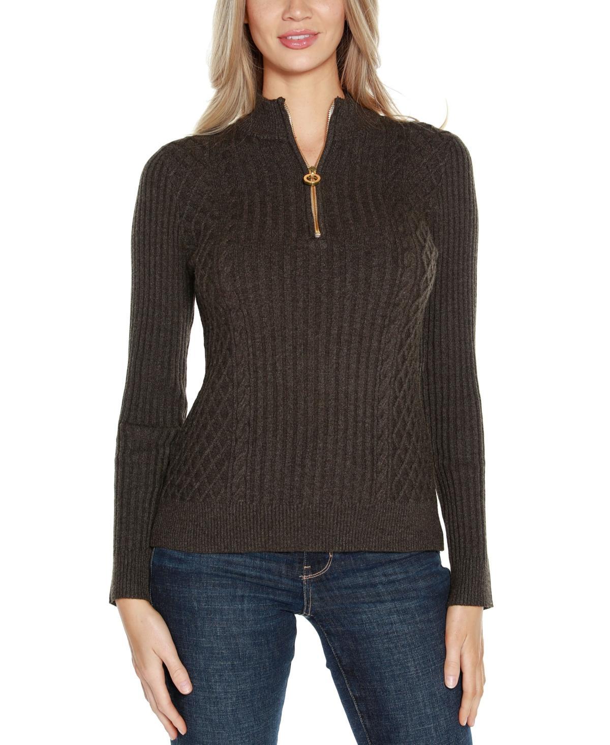 Belldini Womens Black Label Rib and Cable Quarter-Zip Sweater product image