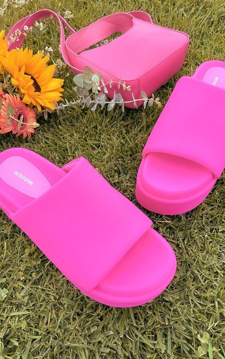 Hot Pink Stretch Lycra Round Toe Extra Chunky Platform Sandals Product Image