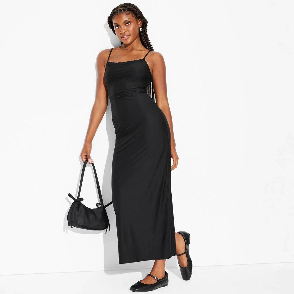 Womens Lace Trim Midi Slip Dress - Wild Fable Black Product Image