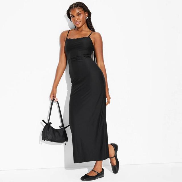 Womens Lace Trim Midi Slip Dress - Wild Fable Black Product Image