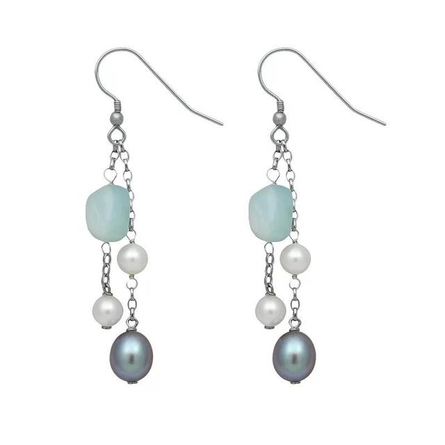 Sterling Silver Dyed Freshwater Cultured Pearl and Aquamarine Beaded Drop Earrings, Womens, Sterling Sliver Product Image