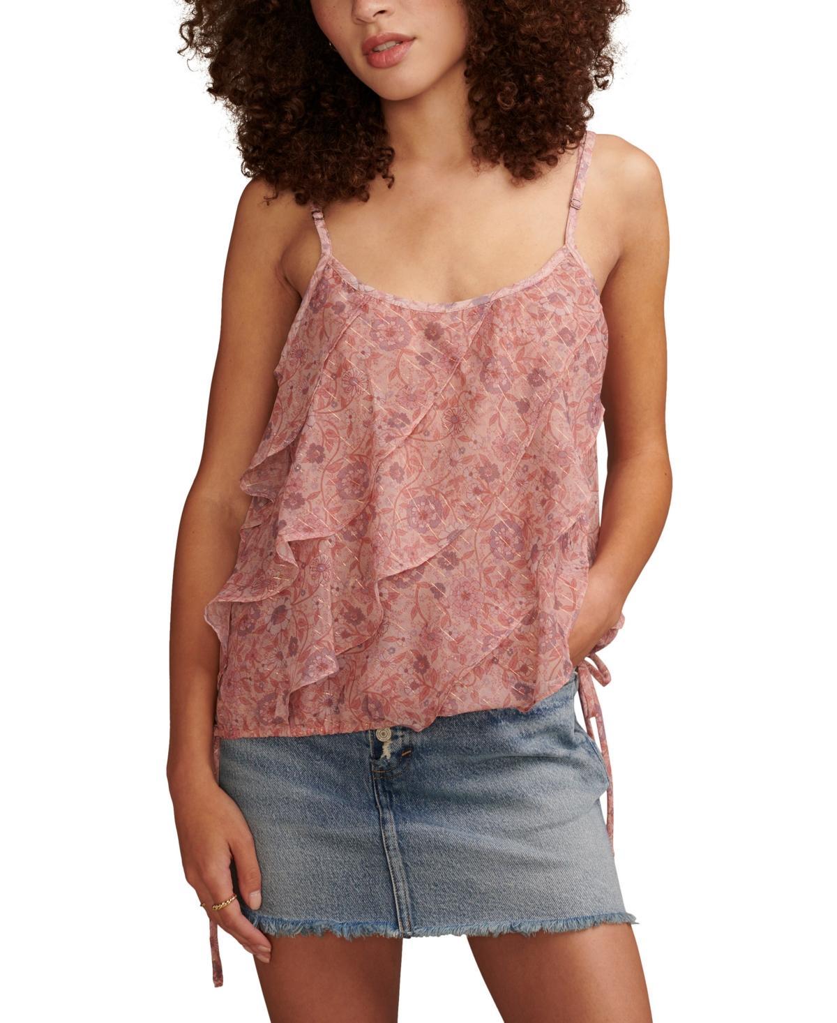 Lucky Brand Womens Printed Asymmetrical Ruffle Camisole Top Product Image