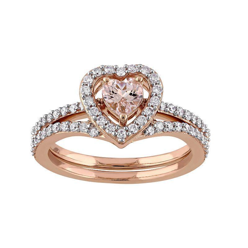 Stella Grace 10k Rose Gold 1/2 Carat T.W. Diamond & MorganiteHeart Engagement Ring Set, Womens Product Image