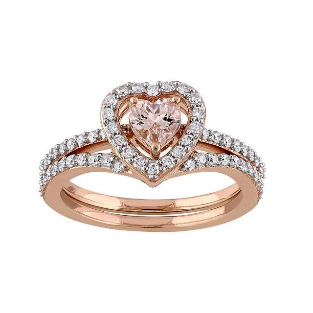 Stella Grace 10k Rose Gold 1/2 Carat T.W. Diamond & MorganiteHeart Engagement Ring Set, Womens Product Image