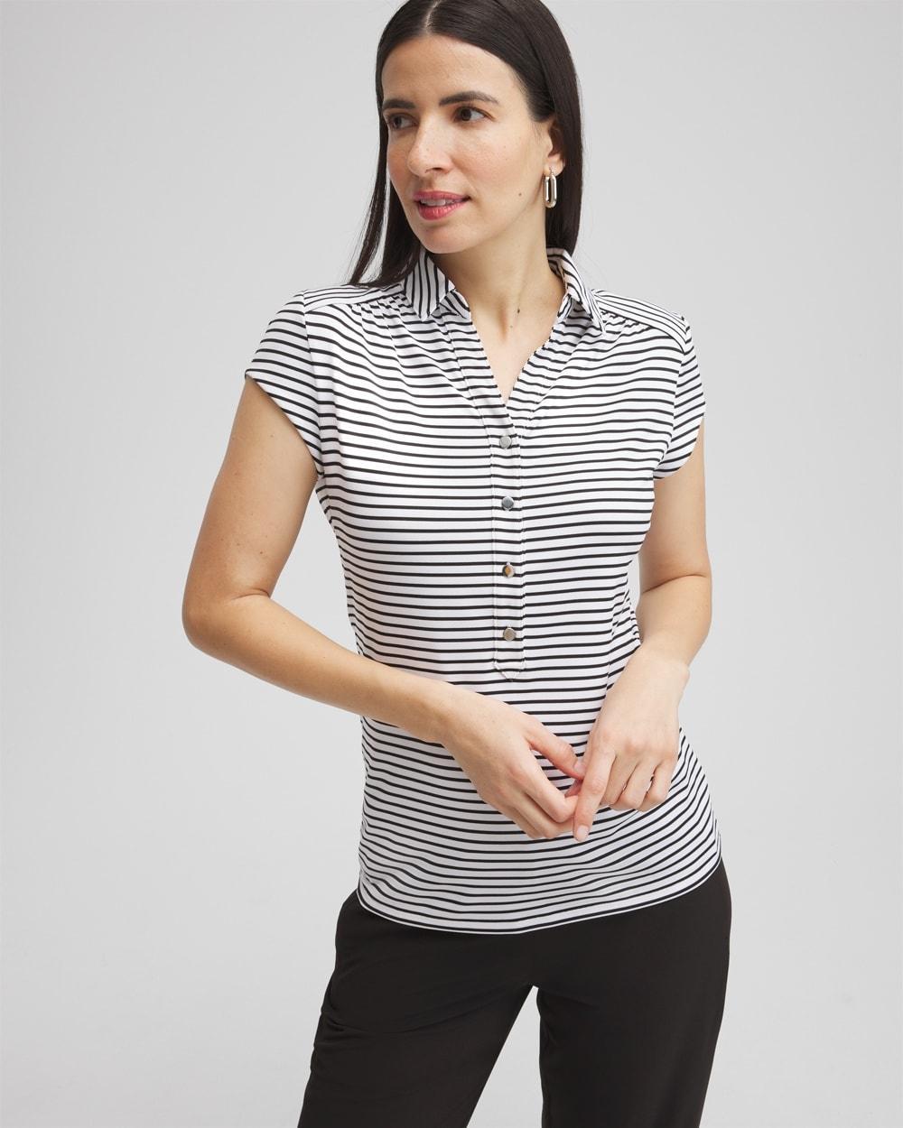 Women's Stripe Cap Sleeve Polo Top Product Image