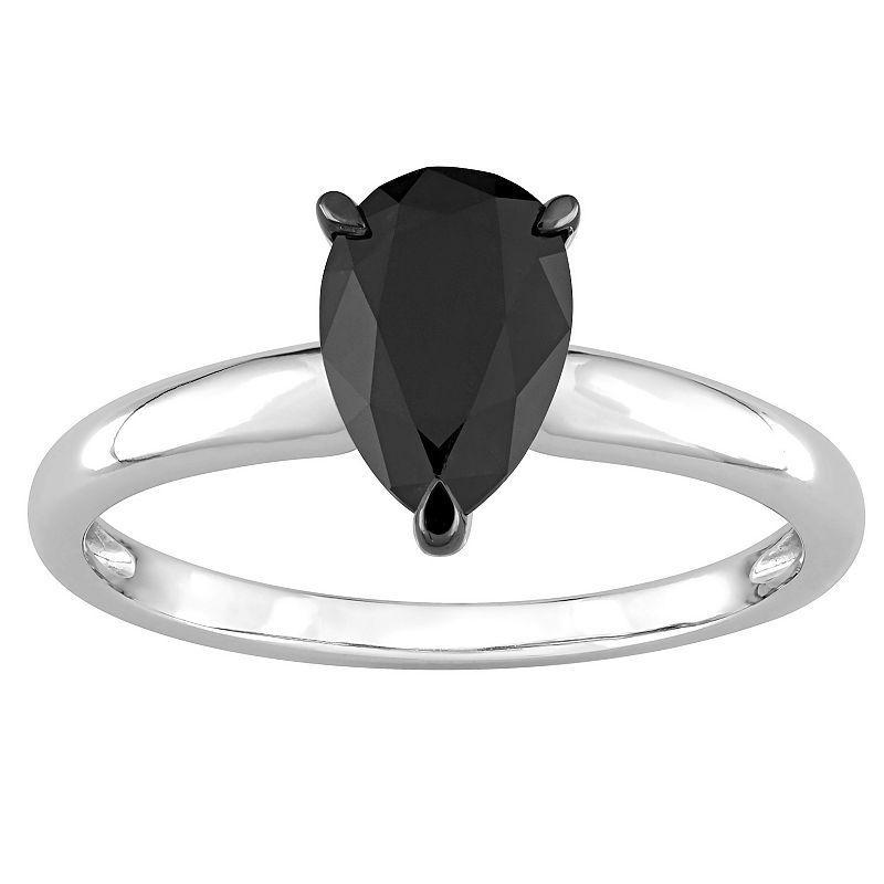 Stella Grace 14k White Gold 1 Carat T.W Black Diamond Pear-Shape Solitaire Ring, Womens Product Image