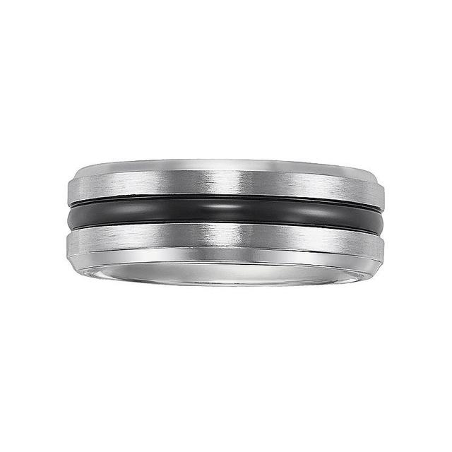 AXL Stainless Steel Black Ion Striped Mens Wedding Band Grey Product Image