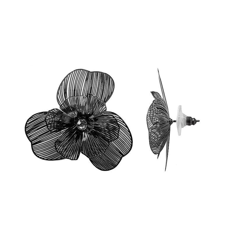 Emberly Hematite Floral Edgy Stud Earrings, Womens, Black Product Image