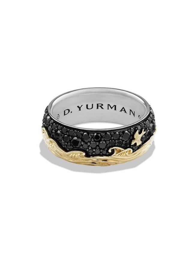 Mens Waves Band Ring with 18K Yellow Gold and Pav Black Diamonds Product Image