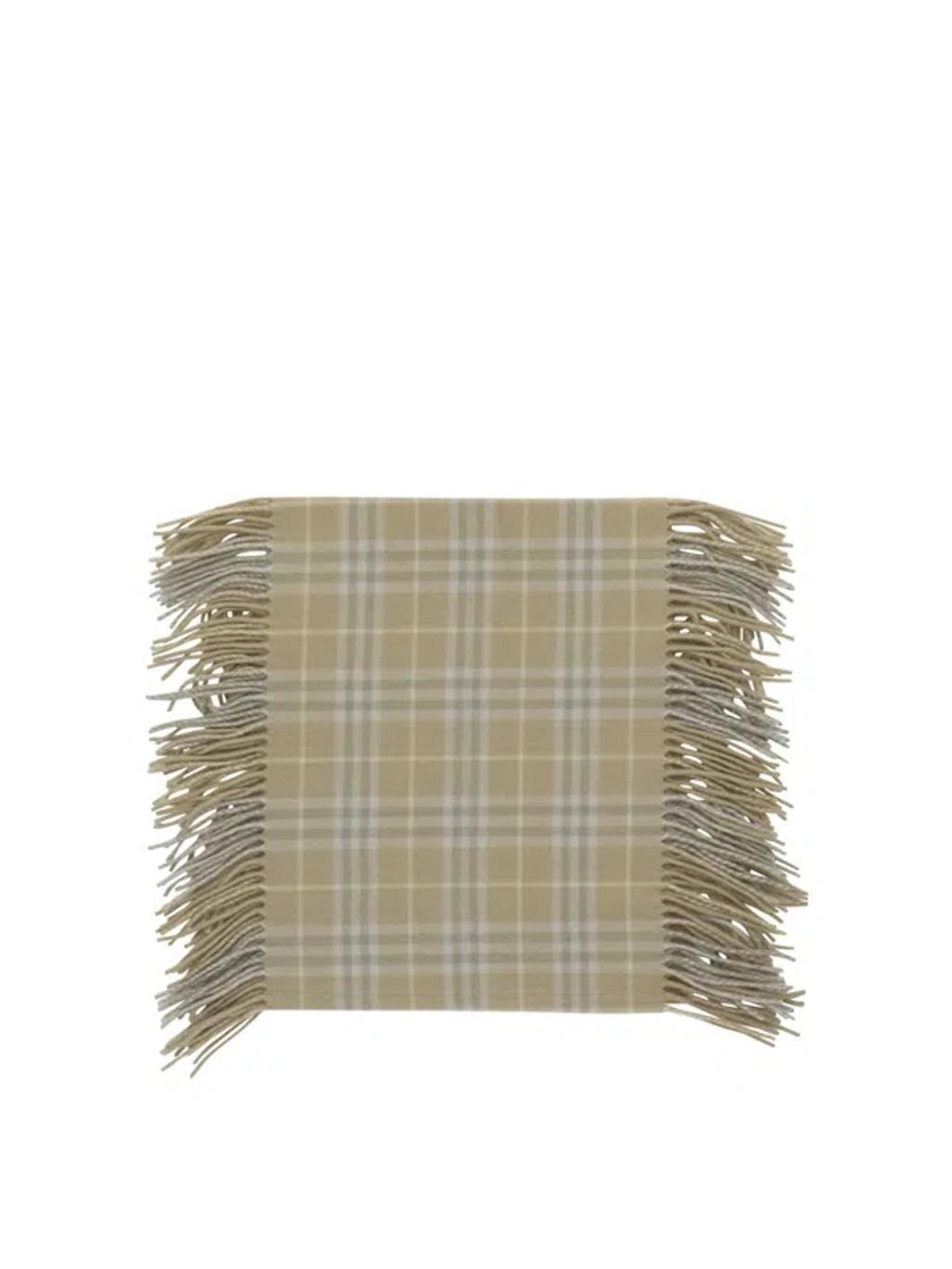 BURBERRY Tan Cashmere Fringed Scarf In Beige product image