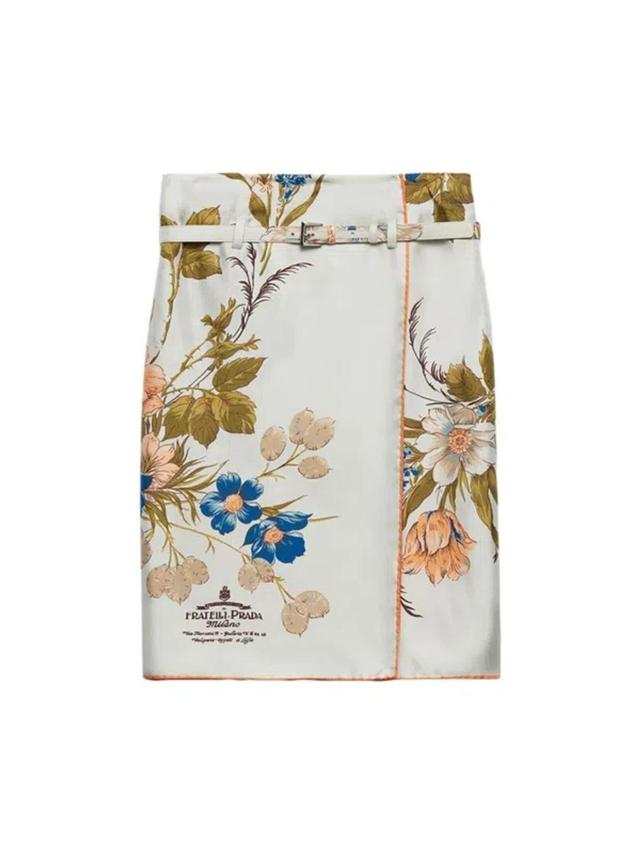 Printed silk twill skirt Product Image