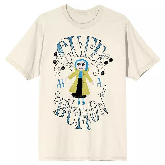 Mens Coraline Cute Button Short Sleeve Graphic Tee Beig Green Product Image