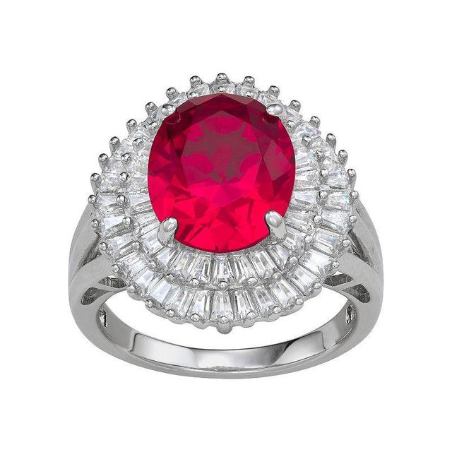 Designs by Gioelli Sterling Silver Simulated Gemstone Oval Halo Ring, Womens Red Product Image