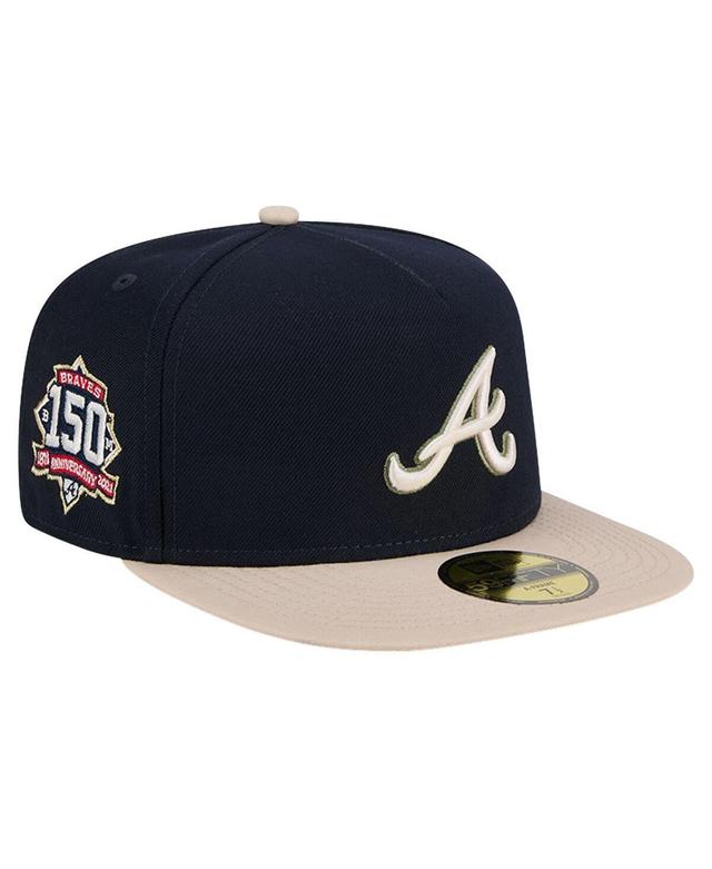 Mens New Era Atlanta Braves Canvas A-Frame 59FIFTY Fitted Hat Blue Product Image