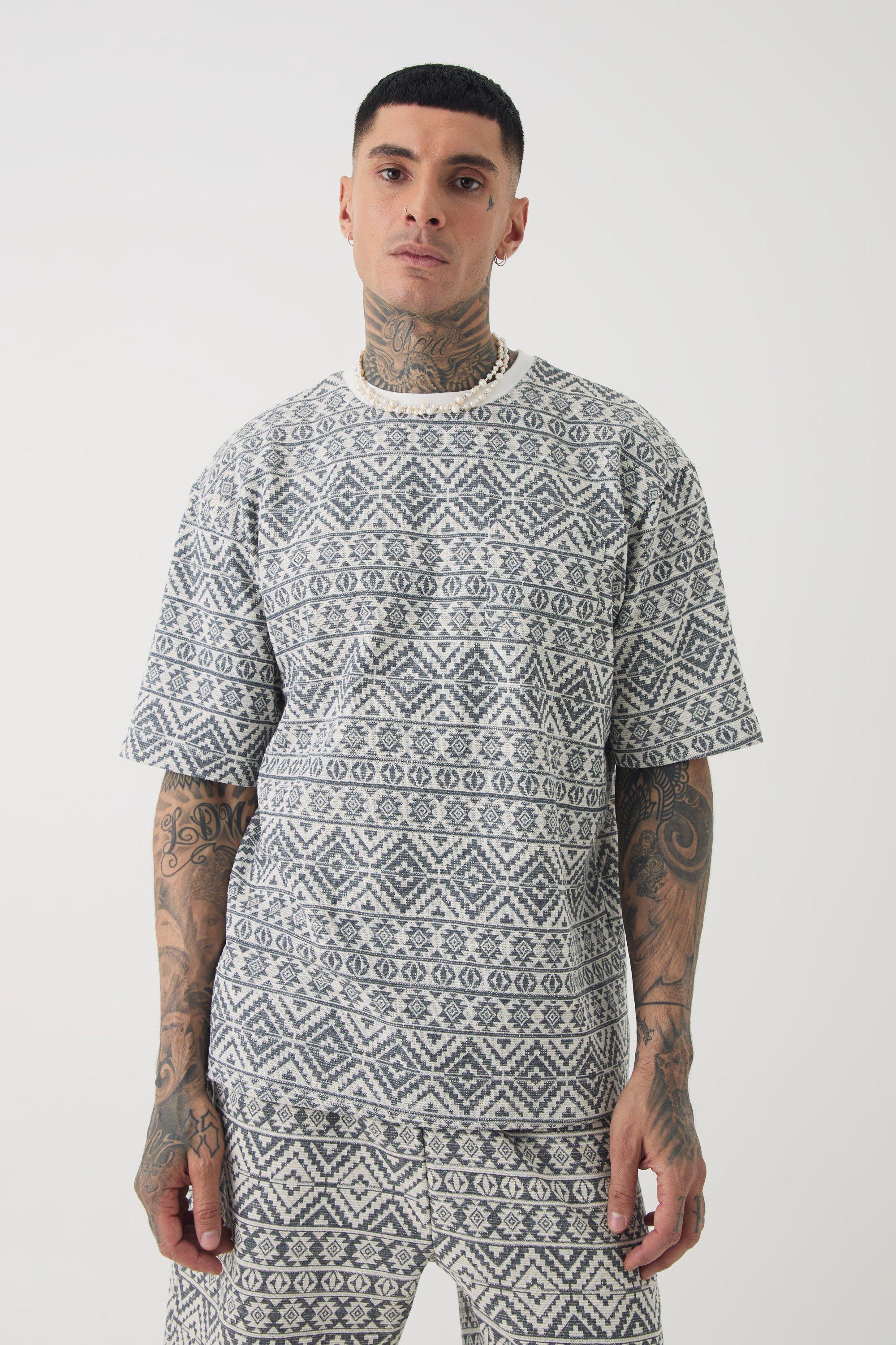 Tall Oversized Jacquard Abstract T-shirt | boohooMAN USA Product Image