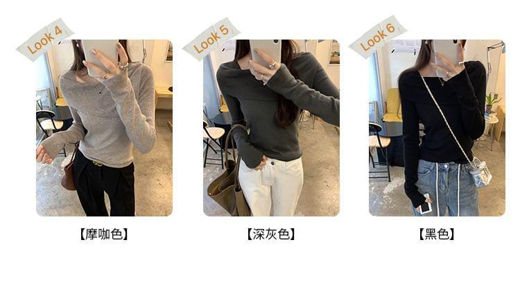 Long Sleeve Boat Neck Plain Knit Top Product Image