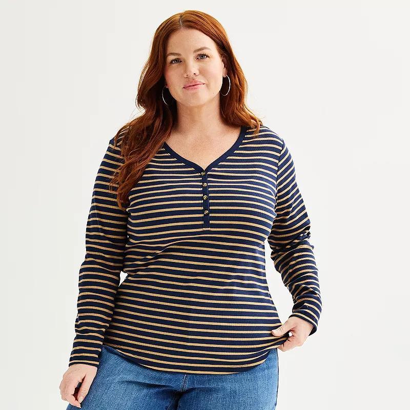 Plus Size Sonoma Goods For Life Ribbed Long Sleeve Henley, Womens Product Image