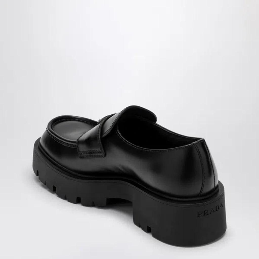 PRADA Black Brushed Leather Loafer Product Image